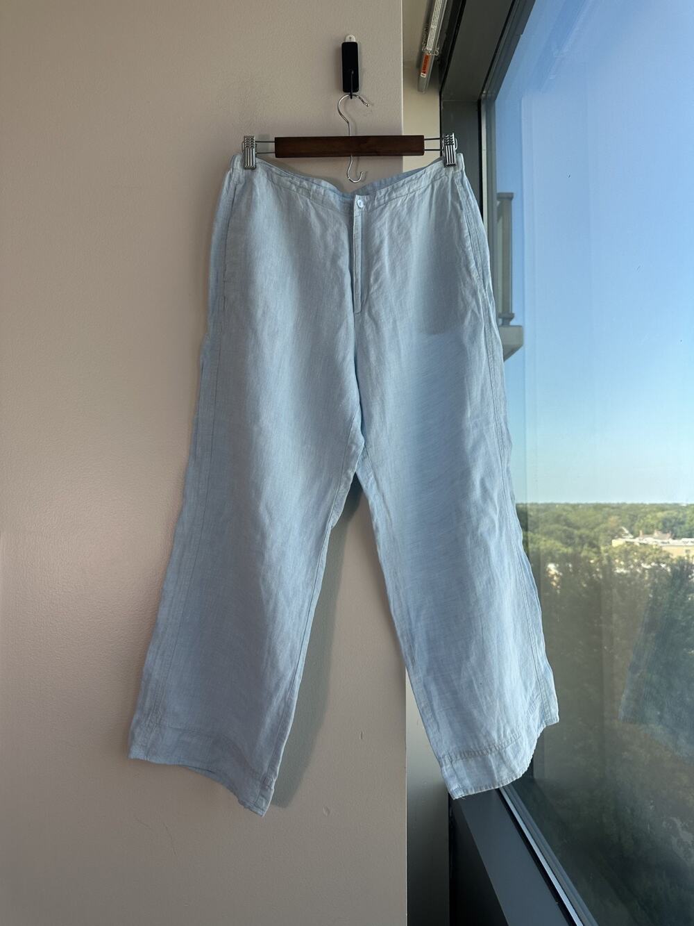Chico's Design 100% Linen Light Blue Relaxed Breathable Beachy Coastal Pants 2